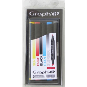 GRAPHIT Marker mit Rund- / Keilspitze Alkohol-basiert, 5er Set - Basic