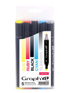 GRAPHIT Marker mit Rund- / Keilspitze Alkohol-basiert, 5er Set - Basic