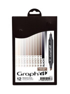GRAPHIT Marker mit Rund- / Keilspitze Alkohol-basiert, 12er Set Warm Greys