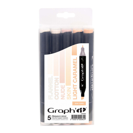 GRAPHIT Marker mit Rund- / Keilspitze Alkohol-basiert, 5er Set - Skin Tones
