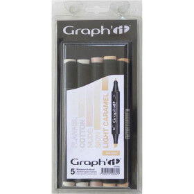 GRAPHIT Marker mit Rund- / Keilspitze Alkohol-basiert, 5er Set - Skin Tones