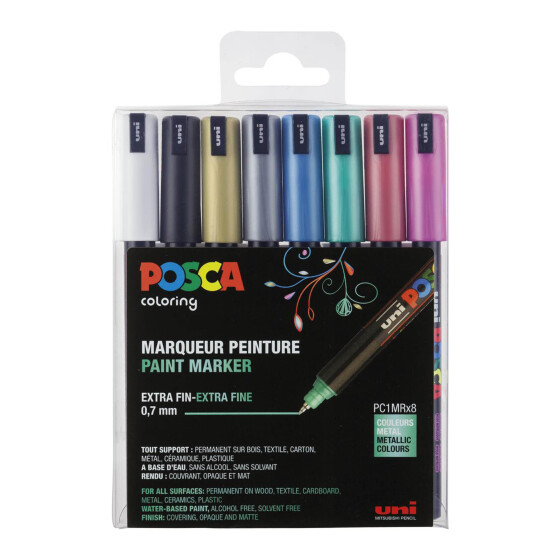 Marker POSCA PC-1MR extra-feine kalibrierte Spitze 0,7 mm - 8er Set Metallic sortiert