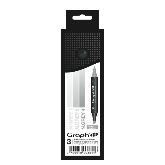 GRAPHIT Marker mit Rund- / Keilspitze Alkohol-basiert, 3er Set  - Neutral Grey