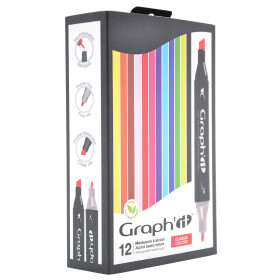 GRAPHIT Marker mit Rund- / Keilspitze Alkohol-basiert, 12er Set  - Classic