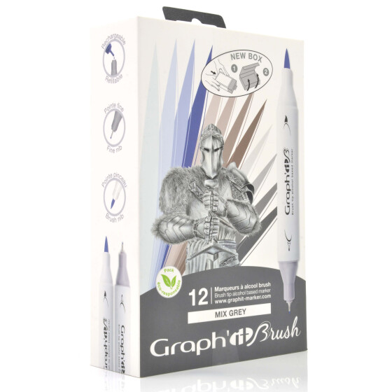 GRAPHIT Marker Brush & Extra Fine 12er Set - Mix greys