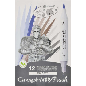 GRAPHIT Marker Brush & Extra Fine 12er Set - Mix greys
