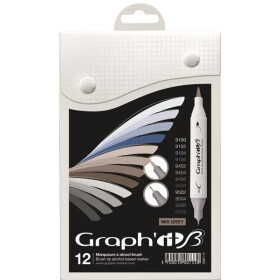 GRAPHIT Marker Brush & Extra Fine 12er Set - Mix greys