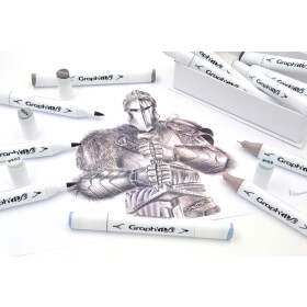 GRAPHIT Marker Brush & Extra Fine 12er Set - Mix greys