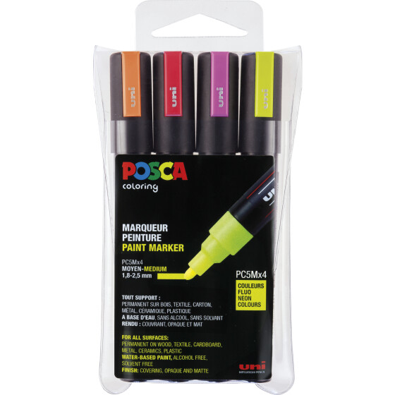 Marker POSCA PC-5M mittelfein Rundspitze 1,8-2,5 mm - 4er Set NEON-Farben sortiert