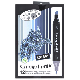 GRAPHIT Marker mit Rund- / Keilspitze Alkohol-basiert, 12er Set Cool Greys