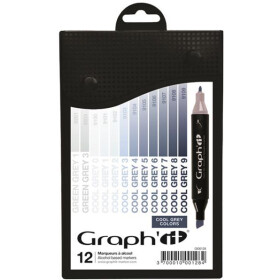 GRAPHIT Marker mit Rund- / Keilspitze Alkohol-basiert, 12er Set Cool Greys