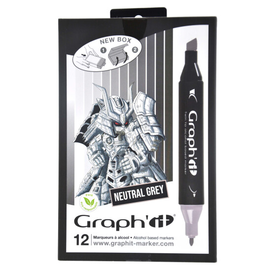 GRAPHIT Marker mit Rund- / Keilspitze Alkohol-basiert, 12er Set Neutral Greys