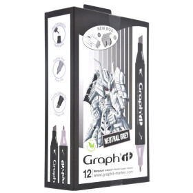 GRAPHIT Marker mit Rund- / Keilspitze Alkohol-basiert, 12er Set Neutral Greys