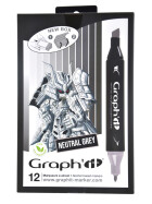 GRAPHIT Marker mit Rund- / Keilspitze Alkohol-basiert, 12er Set Neutral Greys