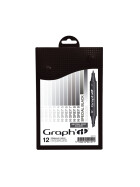 GRAPHIT Marker mit Rund- / Keilspitze Alkohol-basiert, 12er Set Neutral Greys