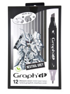 GRAPHIT Marker mit Rund- / Keilspitze Alkohol-basiert, 12er Set Neutral Greys