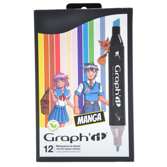 GRAPHIT Marker mit Rund- / Keilspitze Alkohol-basiert, 12er Set Manga