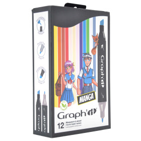 GRAPHIT Marker mit Rund- / Keilspitze Alkohol-basiert, 12er Set Manga