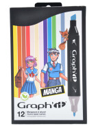 GRAPHIT Marker mit Rund- / Keilspitze Alkohol-basiert, 12er Set Manga