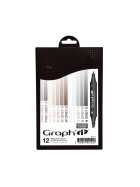 GRAPHIT Marker mit Rund- / Keilspitze Alkohol-basiert, 12er Set  - Mix Greys