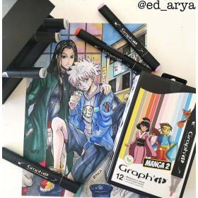 GRAPHIT Marker mit Rund- / Keilspitze Alkohol-basiert, 12er Set Characters colo