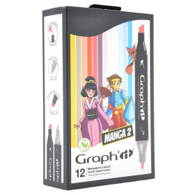 GRAPHIT Marker mit Rund- / Keilspitze Alkohol-basiert, 12er Set Characters colo