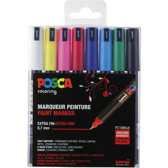 Marker POSCA PC-1MR extra-feine kalibrierte Spitze 0,7 mm - 8er Set sortiert