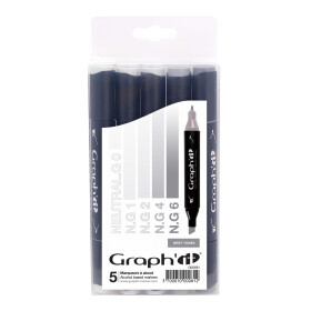 GRAPHIT Marker mit Rund- / Keilspitze Alkohol-basiert, 5er Set - Grey Tones