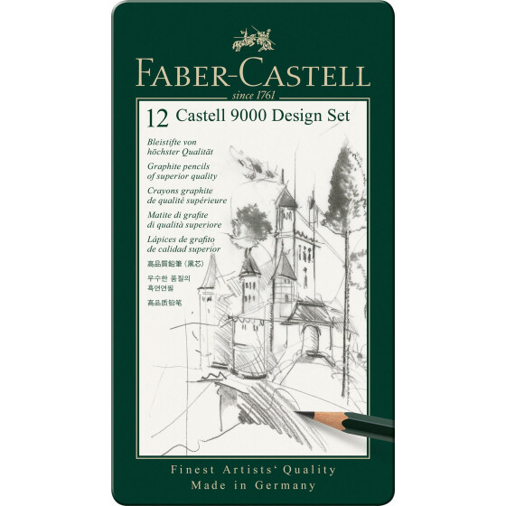 Bleistift Castell 9000 - 5B-5H, 12er Design Metalletui