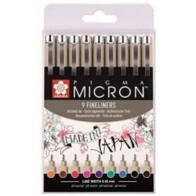 Pigmentliner Pigma Micron 0,45 mm - 9er Set farblich sortiert