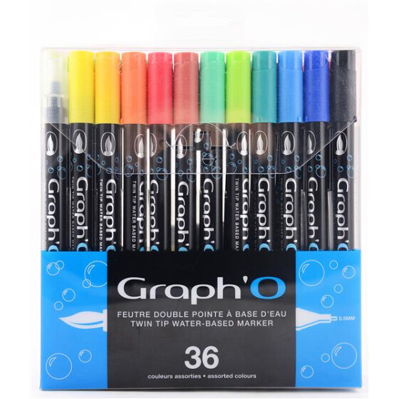 GRAPHO wasserbasierter Twin Tip Marker 36er Etui