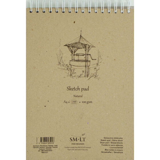 Spiralblock Skizze leicht graues 100% RCP Authentic A4 - 100 Blatt, 100 g/qm, matt