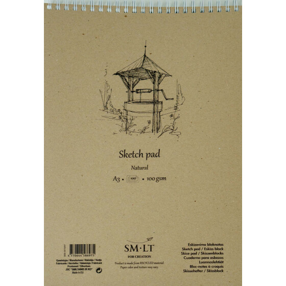 Spiralblock Skizze leicht graues 100% RCP Authentic A3 - 100 Blatt, 100 g/qm, matt