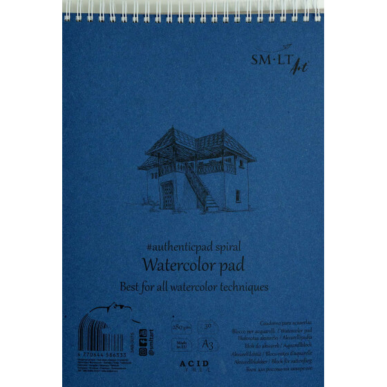 Aquarellblock spiraliert Authentic A3 - 30 Blatt, rau, 280 g/qm, weiß