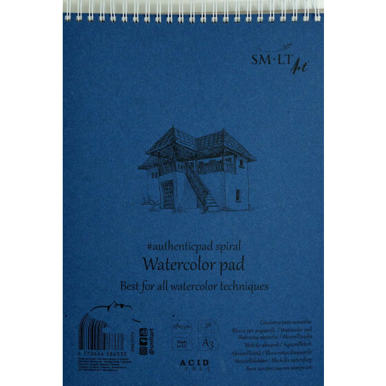 Spiralblock Authentic Aquarell Papier, DINA3, 30 Blatt, 280 g/qm