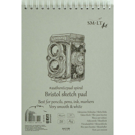 Spiralblock Authentic Bristol Papier, extra weiß, DINA4, 50 Blatt, 185 g/qm