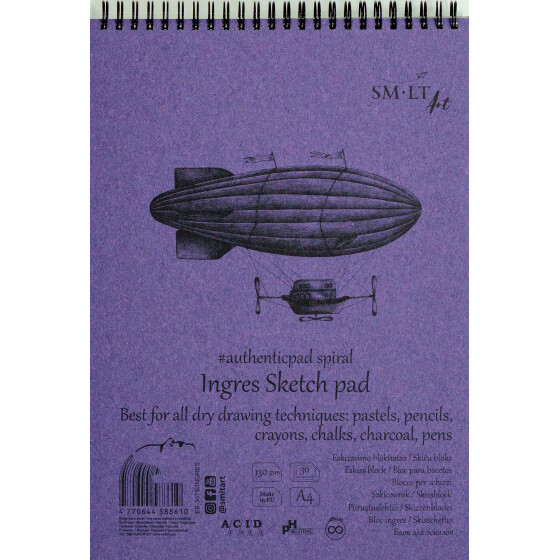 Spiralblock Authentic DIN A4 - Ingres Papier, 30 Blatt, 130 g/qm