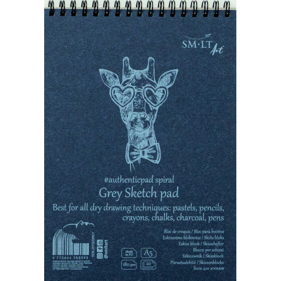 Spiralblock Authentic DIN A5 - graues Papier, 20 Blatt, 180 g/qm