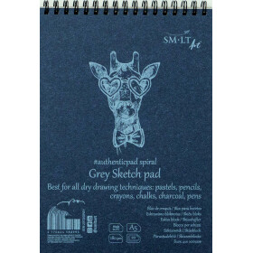 Spiralblock Authentic DIN A5 - graues Papier, 20 Blatt, 180 g/qm