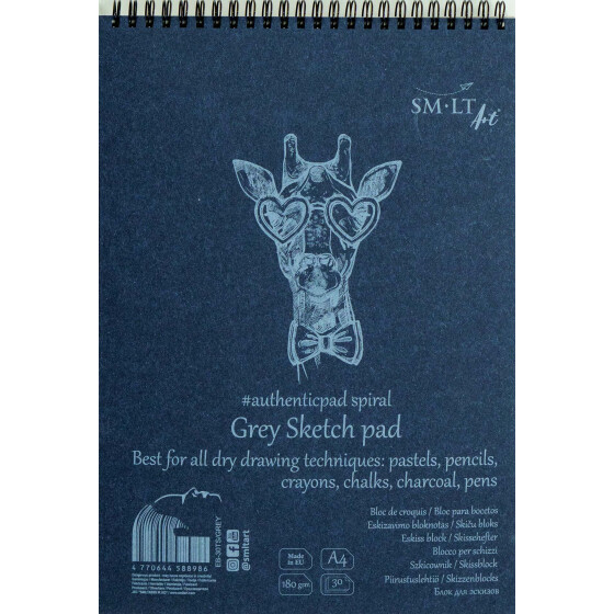 Spiralblock Authentic DIN A4 - graues Papier, 30 Blatt, 180 g/qm
