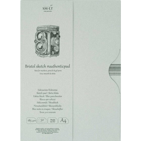 Zeichenblock Bristolkarton Authentic im Schuber 185 g/qm A4 - 30 Blatt, extra weiß