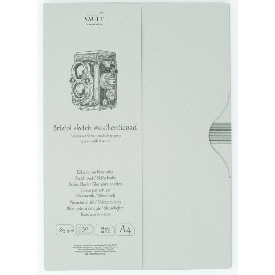 Skizzenblock Authentic im Schuber, Bristol Karton extra weiß, glatt, DINA4, 30 Blatt, 185 g/qm