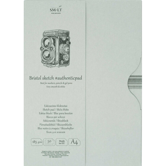 Zeichenblock Bristolkarton Authentic im Schuber 185 g/qm A4 - 30 Blatt, extra weiß