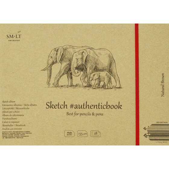 Skizzenheft Authentic 17x24 cm, braunes RCP Papier, 28 Blatt, 135 g/qm