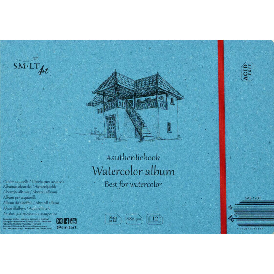 Skizzenheft Authentic 17x24 cm - weißes Aquarell Papier, 12 Blatt, 280 g/qm