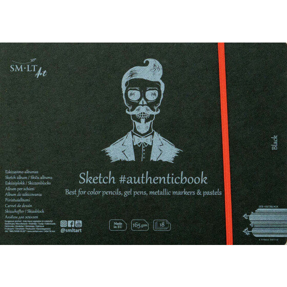 Skizzenheft Authentic 17x24 cm, schwarzes Papier, 18 Blatt, 165 g/qm