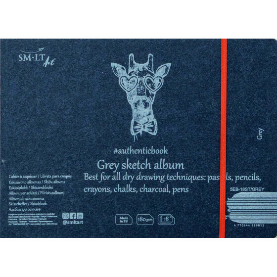 Skizzenheft graues Papier, Authentic 17x24 cm - 18 Blatt, 180 g/qm