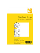 Zeichenblätter A4 hoch, 150 g/m², blanko Randdruck und Schul-Schriftfeld