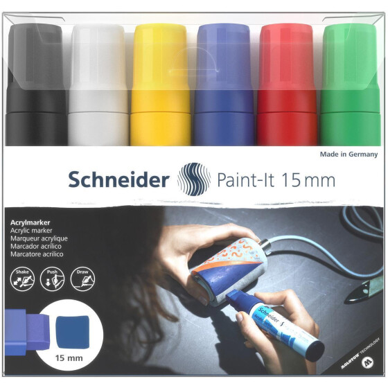 Acrylmarker Paint-It 330 Keilspitze 15mm - Set 1 Basisfarben 6 Stück sortiert
