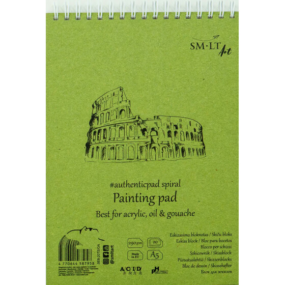 Spiralblock Authentic DIN A5 - Acrylmalkarton, weiß, 20 Blatt, 290 g/qm